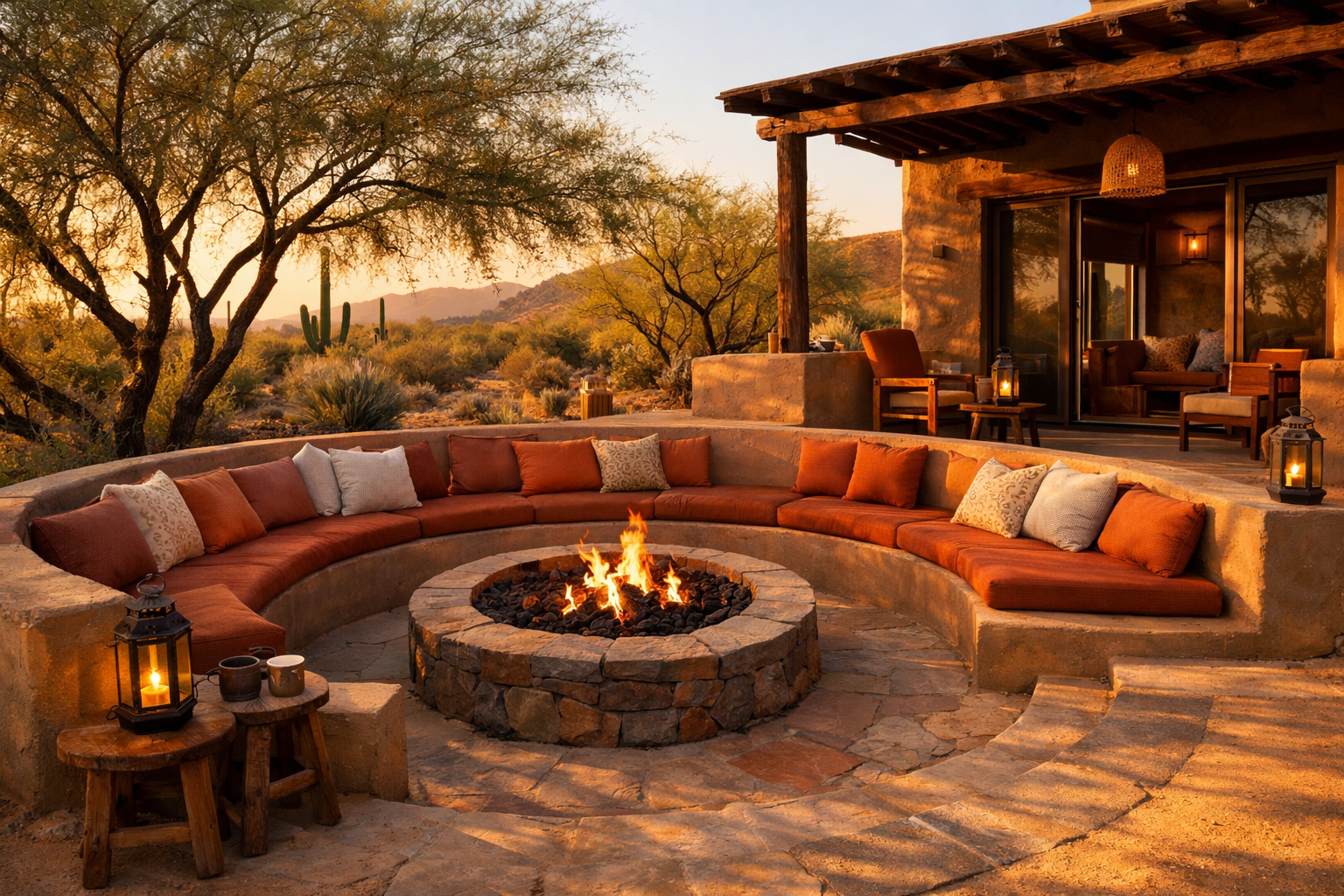Palo Verde cabin terrace at golden hour