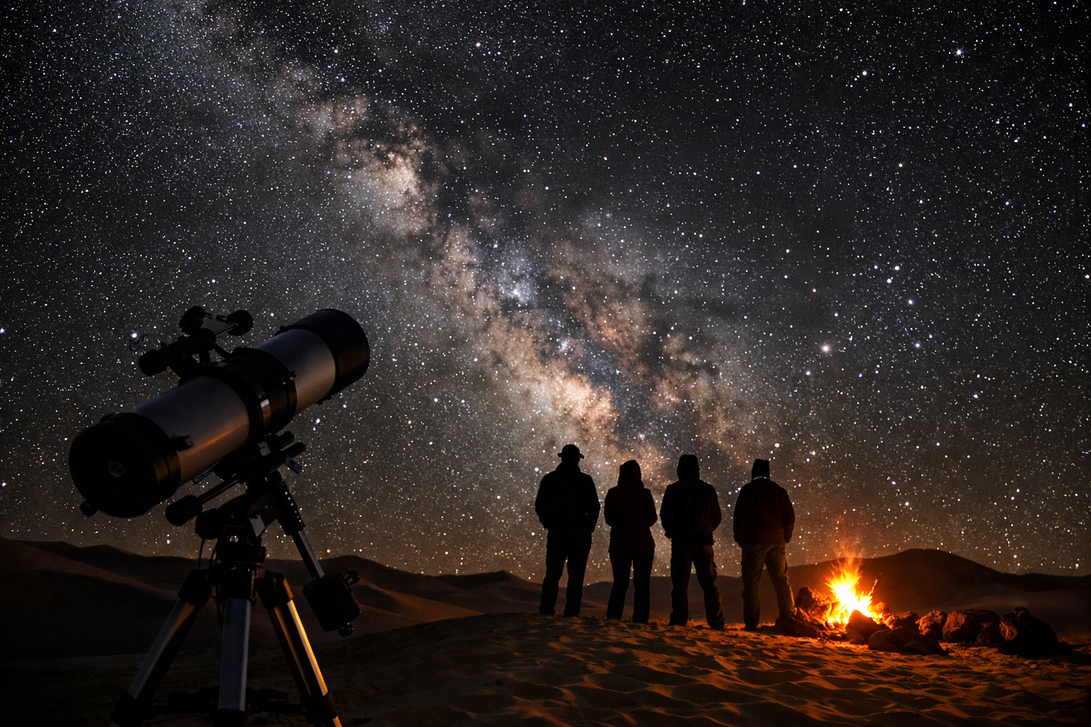 Guests observing the Milky Way over the desert